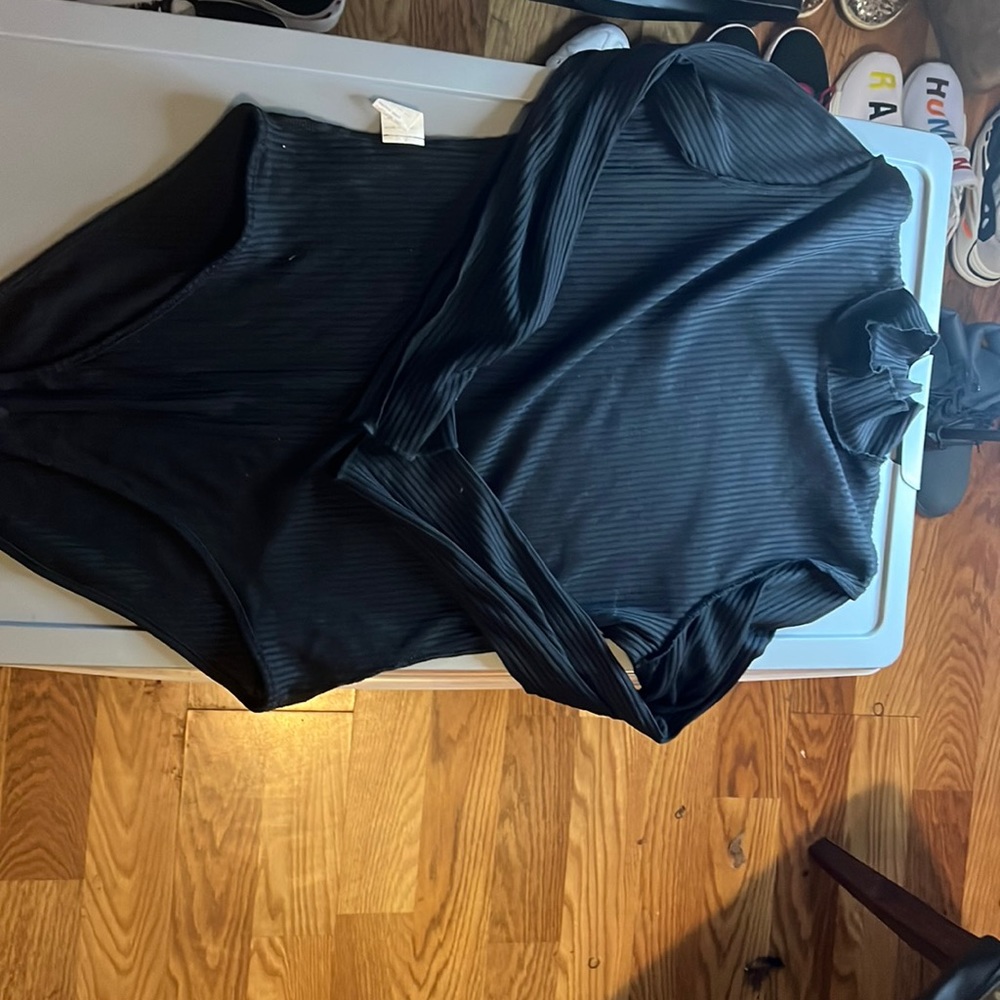 Plain black turtle neck body suit from SHEIN